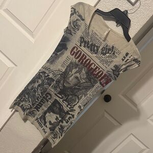 Graphic Print T-Shirt with Text and Rose Design